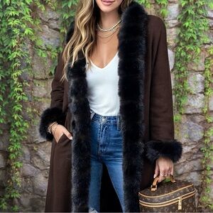 VINTAGE ALORNA FOR FORSTMANN SUPERFINA Chocolate Wool and Faux Fur Coat, XL